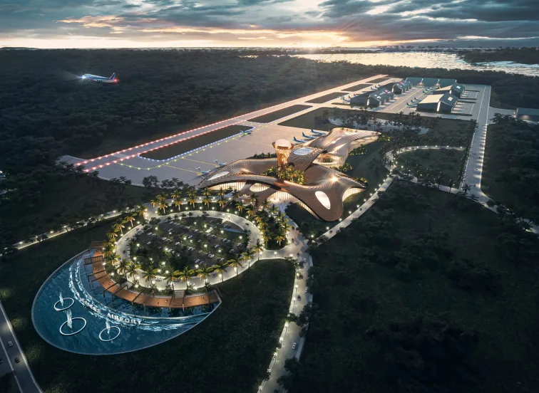 North Caicos Airport masterplan at dusk